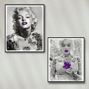 Marilyn Monroe Sexy Purple Lips Tattooed Art Prints Framed Wall Decor Set
